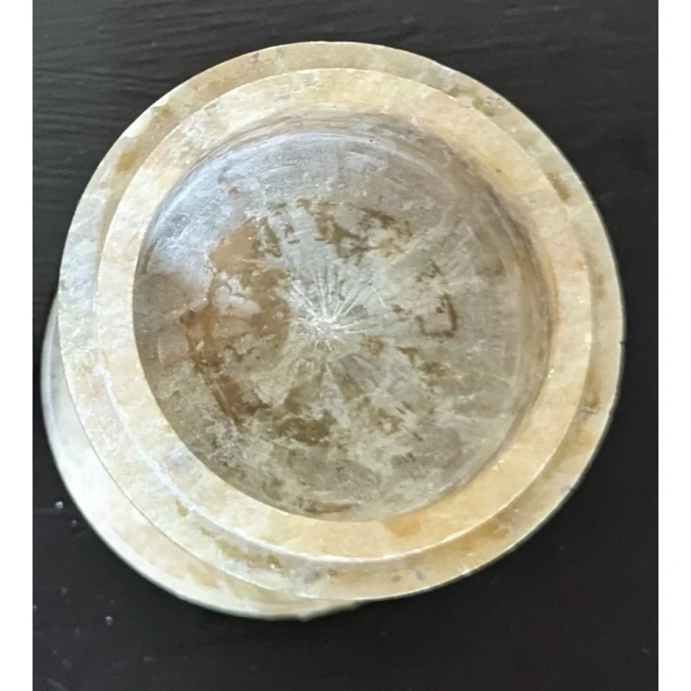 Carved Stone Tealight/Votive Candle Holder and Shade Tones‎ of Yellow & Green 6